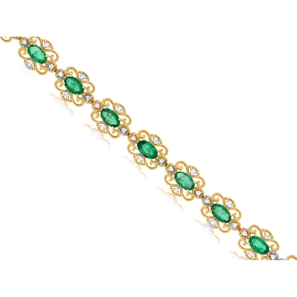 Royal 14K Yellow Gold Emerald & Diamond Bracelet - 3.75 Carat Oval Emerald, 0.27 Carat Diamond Total Weight