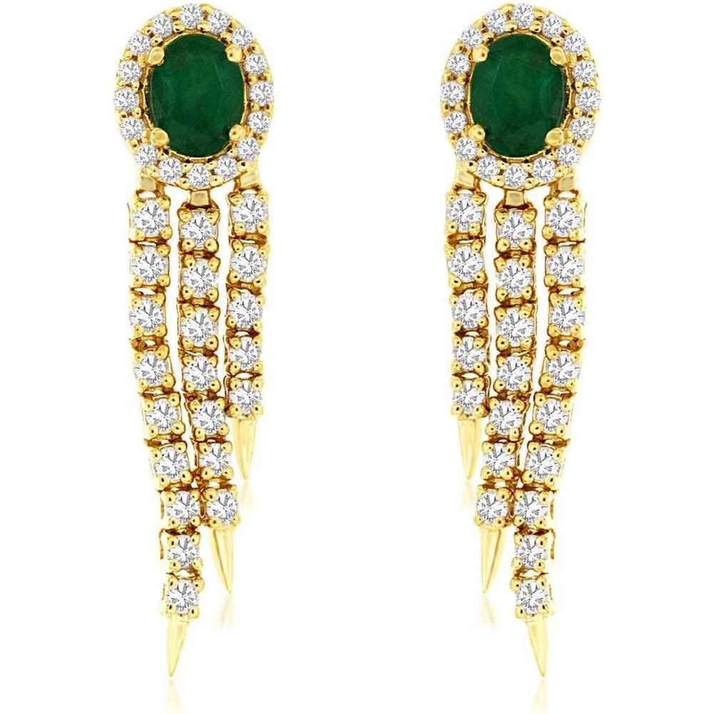 Royal 14K Yellow Gold Emerald & Diamond Drop Earrings - 1.96 Carats Total Gem Weight