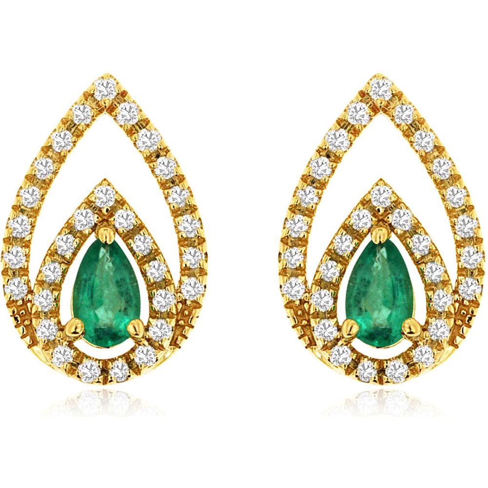 Royal 14K Yellow Gold Emerald & Diamond Earrings - 0.25 Carat Total Diamond Weight