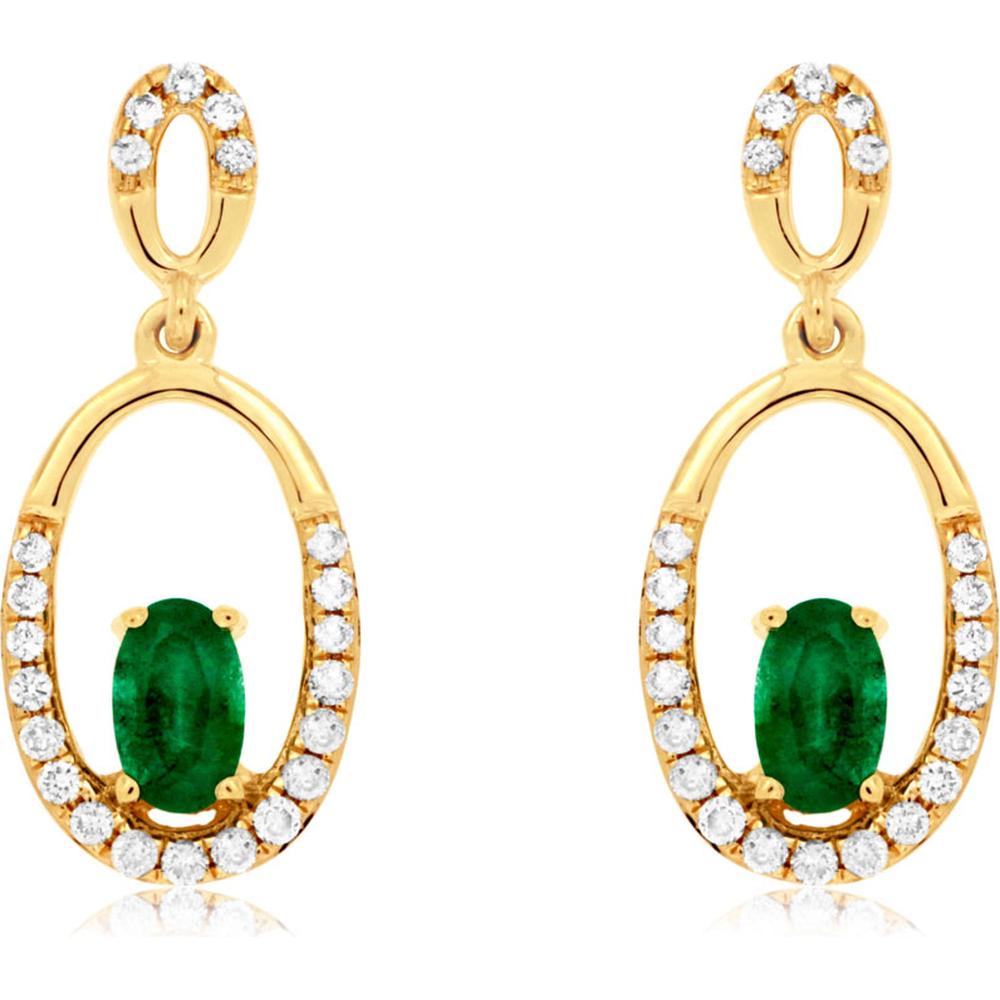 Royal 14K Yellow Gold Emerald and Diamond Earrings - 0.65 Carat Total Gem Weight
