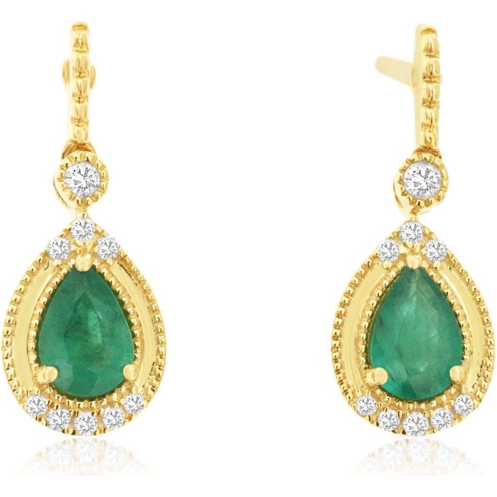 Royal 14K Yellow Gold Emerald & Diamond Earrings - 0.75 Carat Emerald