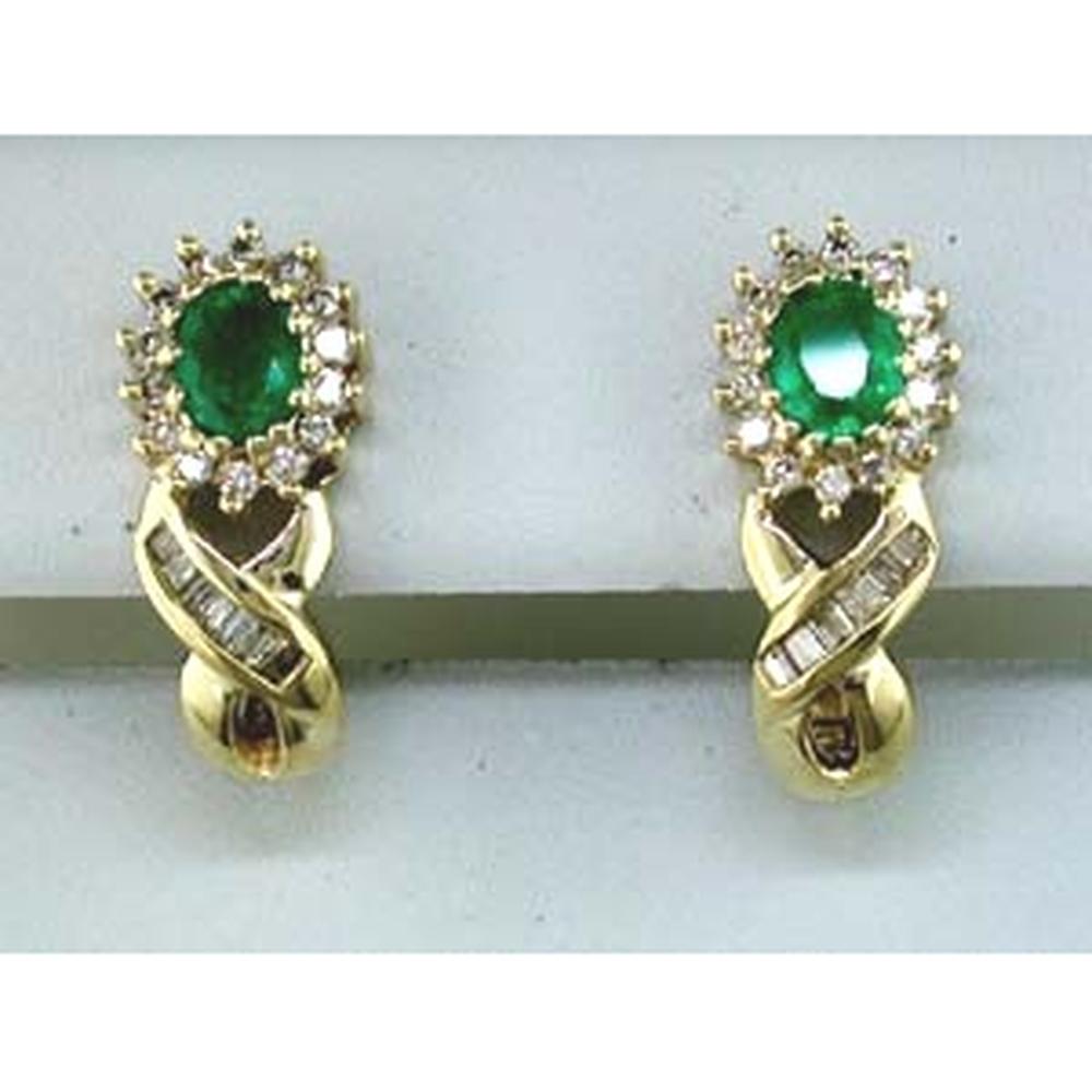 Royal 14K Yellow Gold Emerald & Diamond Earrings - 0.80 Carat Total Gem Weight