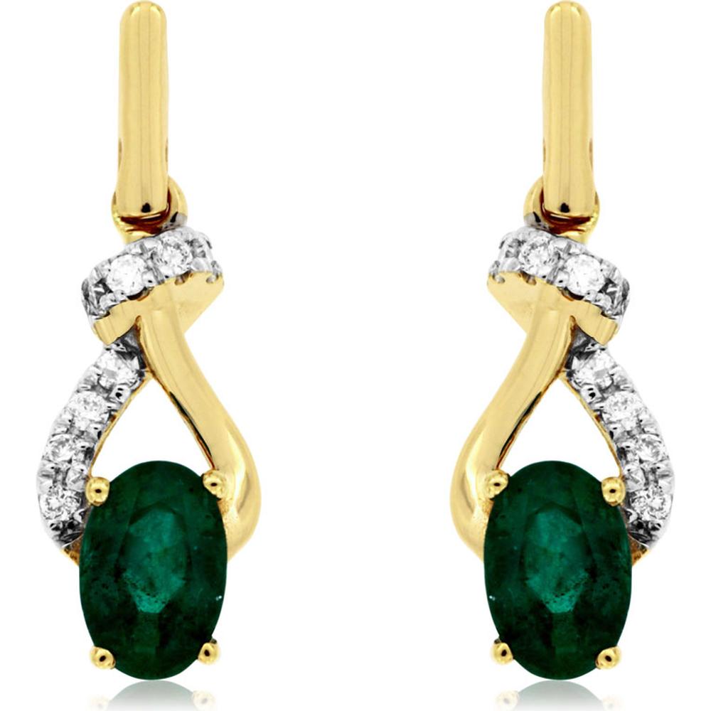 Royal 14K Yellow Gold Emerald & Diamond Earrings - 0.85 Carat Total Gem Weight