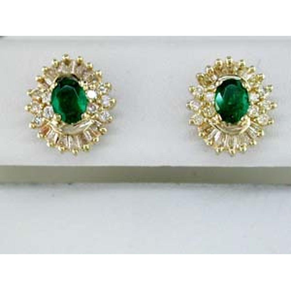 Royal 14K Yellow Gold Emerald & Diamond Earrings - 1.45 Carat Total Gem Weight