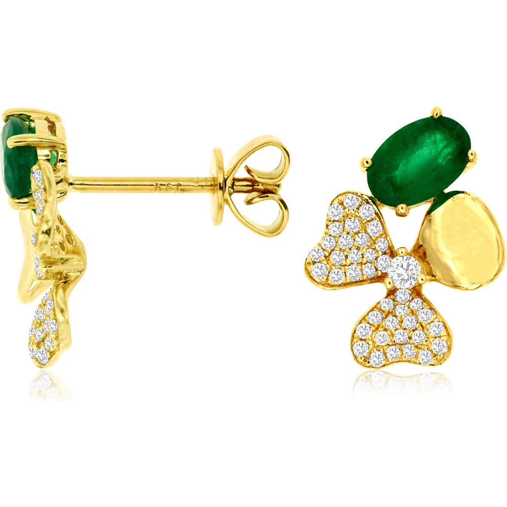 Royal 14K Yellow Gold Emerald & Diamond Earrings - Exquisite Glamour