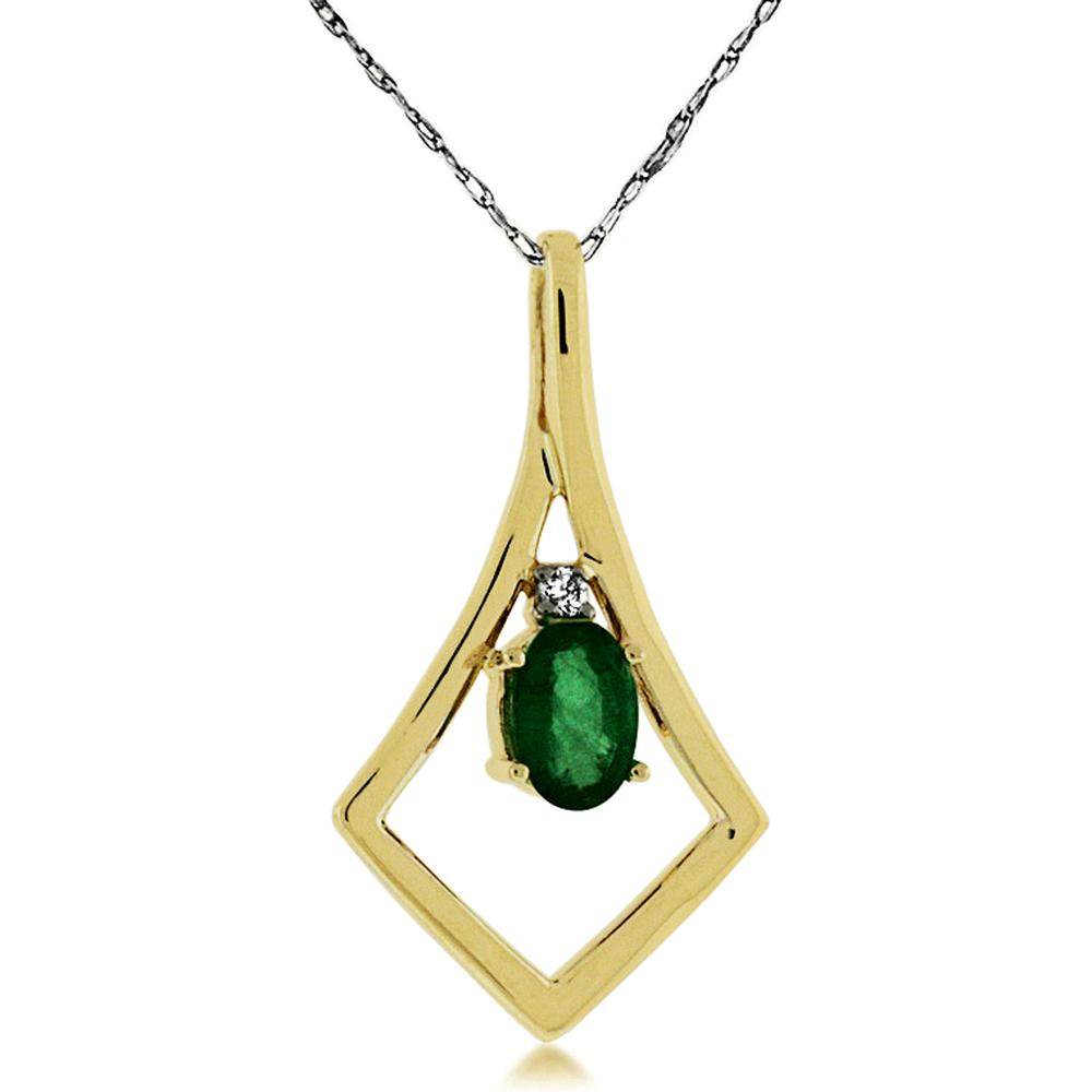 Royal 14K Yellow Gold Emerald and Diamond Halo Pendant - 0.44 Carat Emerald, 0.02 Carat Diamond Total
