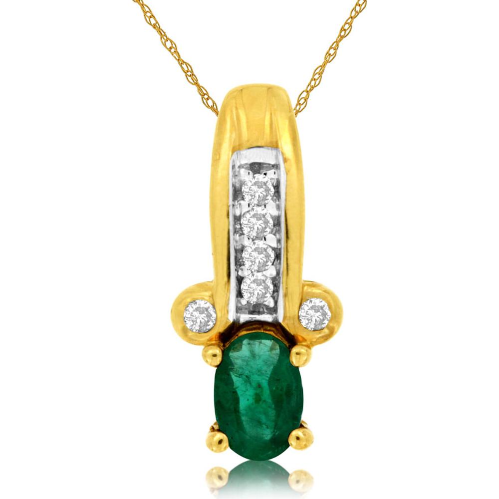 Royal 14K Yellow Gold Emerald & Diamond Halo Pendant - 0.45 Carat Emerald, 0.10 Carat Diamonds
