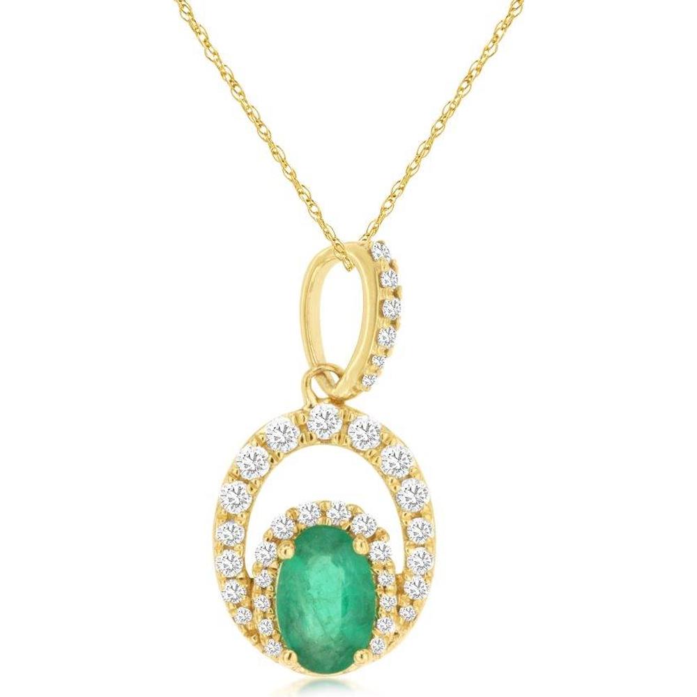 Royal 14K Yellow Gold Emerald & Diamond Halo Pendant Necklace - 0.70 Carats Total Gem Weight