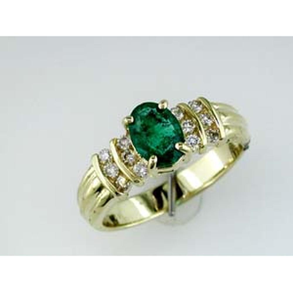 Royal 14K Yellow Gold Emerald and Diamond Halo Ring - 0.23 Carat Emerald, 0.75 Carat Diamond Total