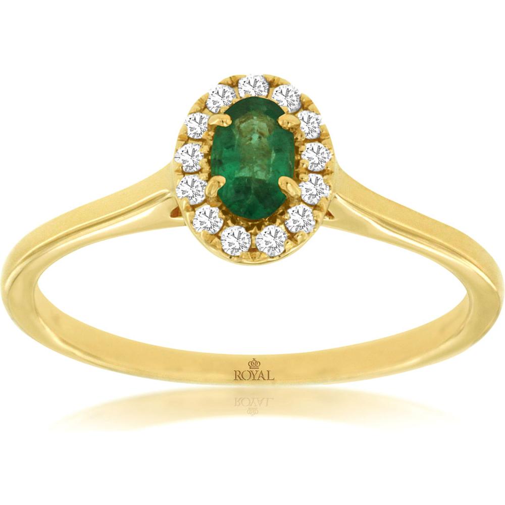 Royal 14K Yellow Gold Emerald & Diamond Halo Ring - 0.32 Carats Total Gem Weight