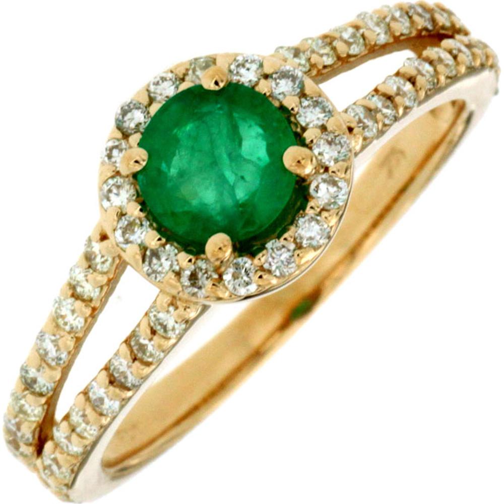 Royal 14K Yellow Gold Emerald and Diamond Halo Ring - 1.04 Carat Total Gem Weight