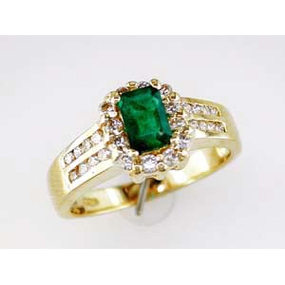 Royal 14K Yellow Gold Emerald and Diamond Halo Ring - 1.15 Carat Total Gem Weight