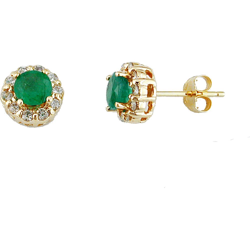 Royal 14K Yellow Gold Emerald & Diamond Halo Stud Earrings - 1.35ctw Total Gem Weight
