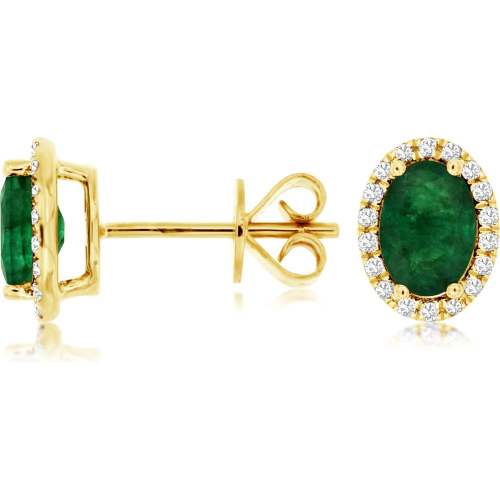 Royal 14K Yellow Gold Emerald & Diamond Halo Studs - 1.40 Carat Emerald - 0.19 Carat Diamond Total Weight