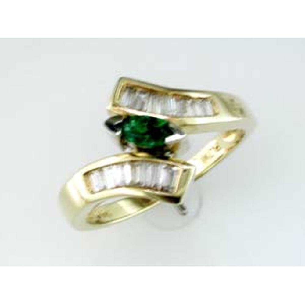 Royal 14K Yellow Gold Emerald & Diamond Marquise Ring - 0.25 Carat Emerald, 0.35 Carat Total Diamond Weight