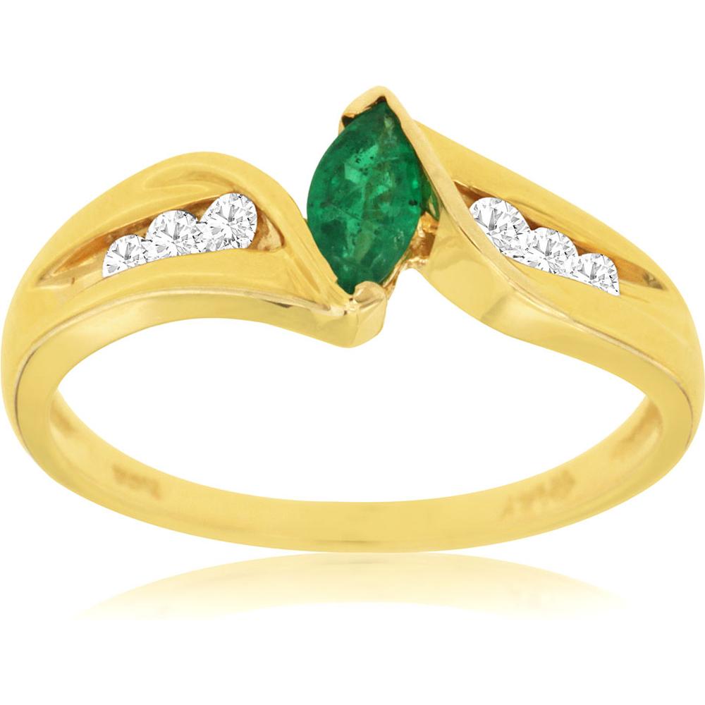 Royal 14K Yellow Gold Emerald & Diamond Marquise Ring - Nature's Elegance