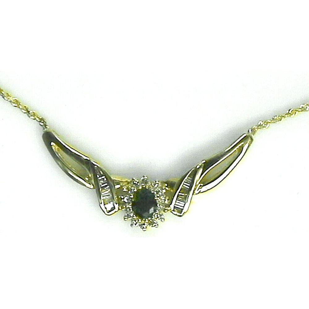 Royal 14K Yellow Gold Emerald & Diamond Necklace - 0.35 Carat Emerald, 0.33 Carat Diamond Total Weight