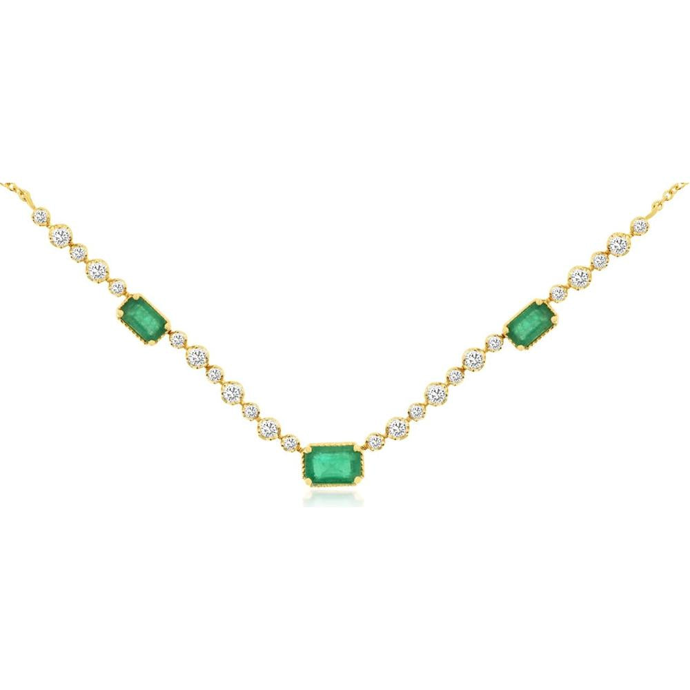 Royal 14K Yellow Gold Emerald and Diamond Necklace - 1.60 Carats Total Gem Weight