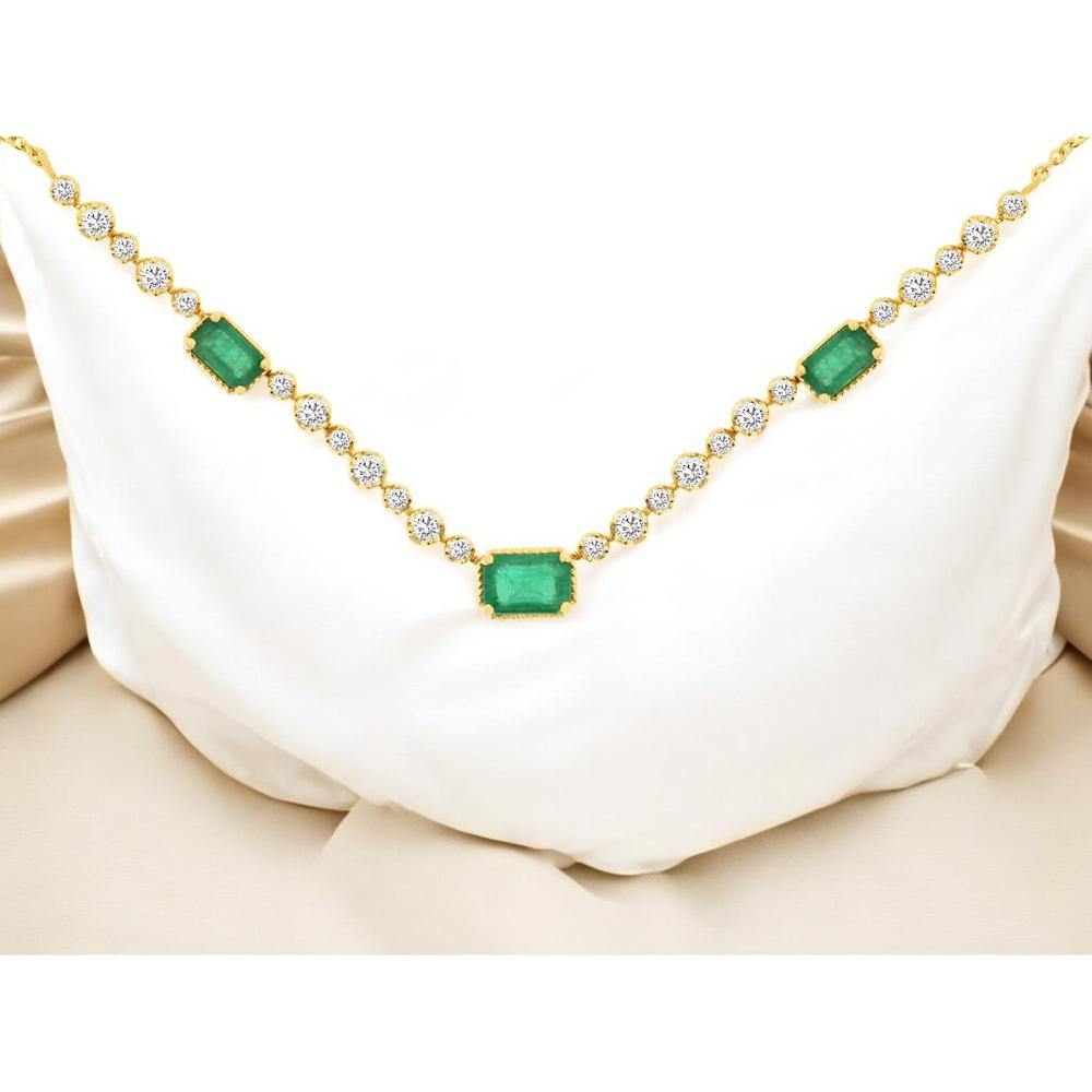 Royal 14K Yellow Gold Emerald and Diamond Necklace - 1.60 Carats Total Gem Weight