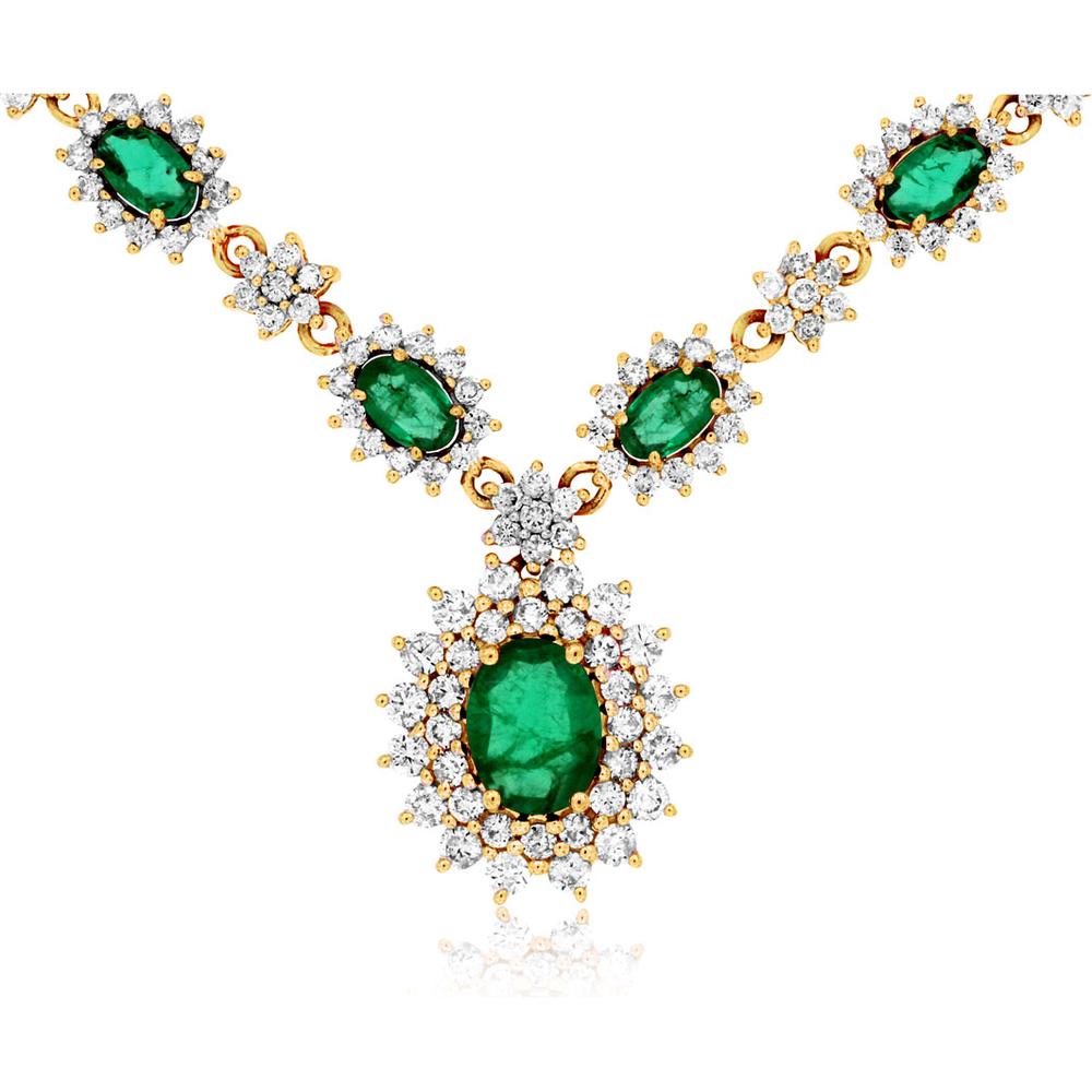 Royal 14K Yellow Gold Emerald & Diamond Necklace - Exquisite Elegance