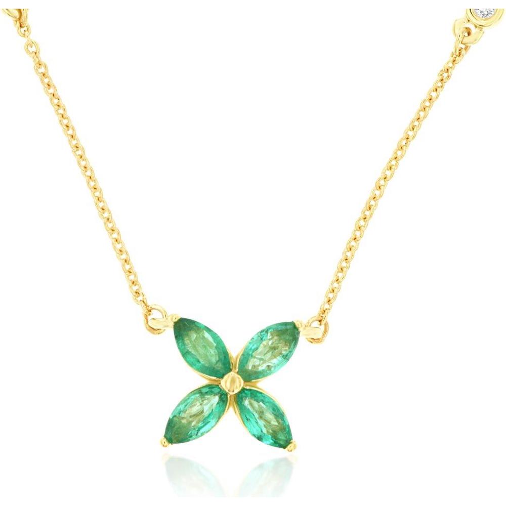 Royal 14K Yellow Gold Emerald & Diamond Necklace with Marquise Cut Emeralds - 0.55 Carats Total Emerald Weight