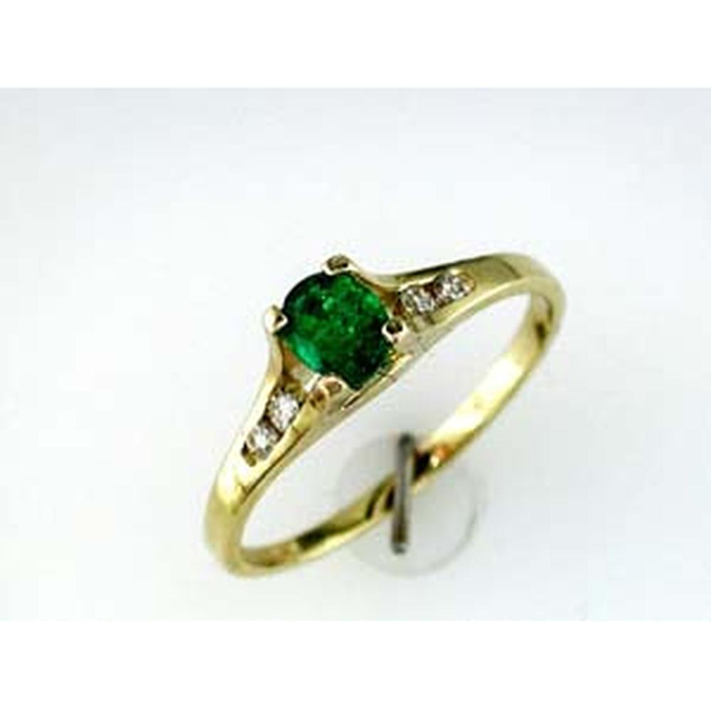 Royal 14K Yellow Gold Emerald and Diamond Oval Ring - 0.45 Carat Emerald, 0.09 Carat Diamonds