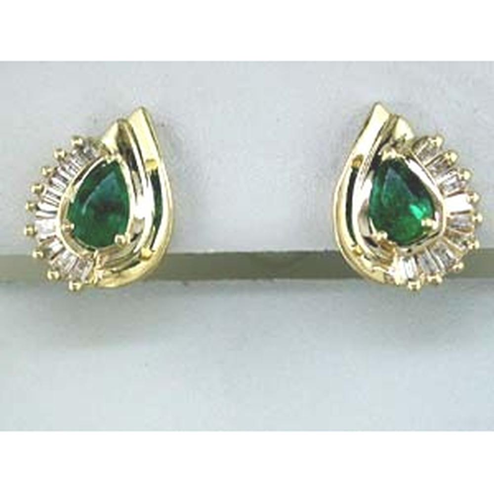 Royal 14K Yellow Gold Emerald and Diamond Pear Earrings - 1.30 Carat Total Gem Weight