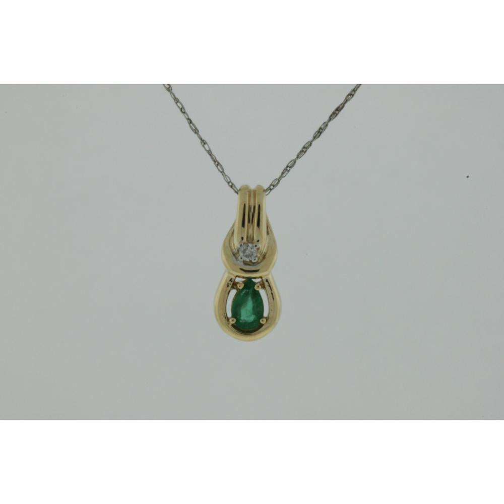 Royal 14K Yellow Gold Emerald and Diamond Pear Pendant - Exquisite Elegance