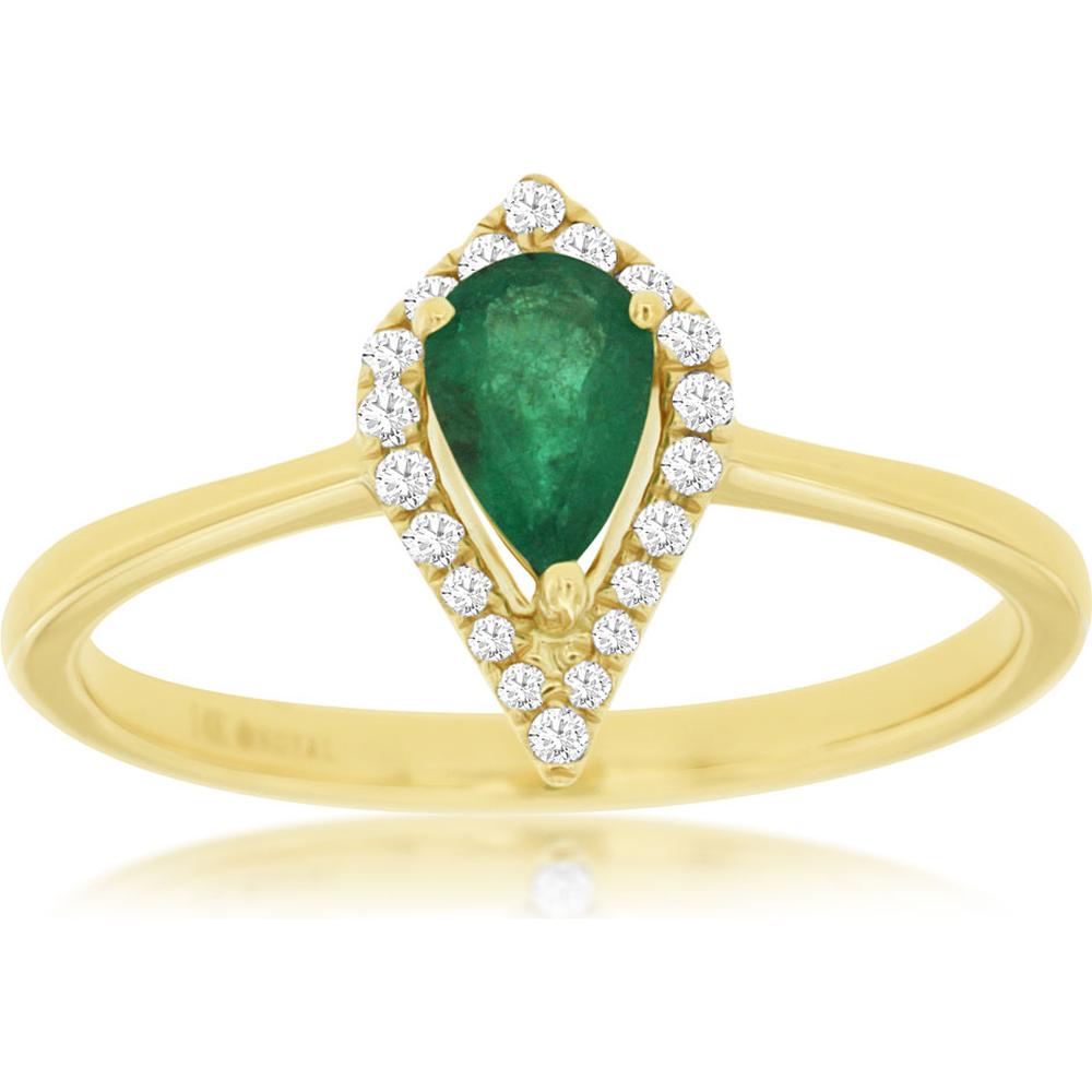 Royal 14K Yellow Gold Emerald & Diamond Pear-Shaped Ring - 0.48 Carats Total Carat Weight