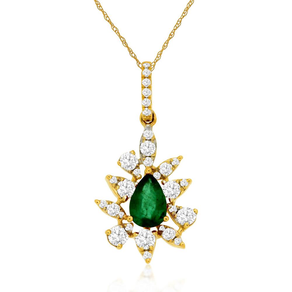 Royal 14K Yellow Gold Emerald & Diamond Pendant - 0.38 Carats Emerald, 0.35 Carats Diamonds