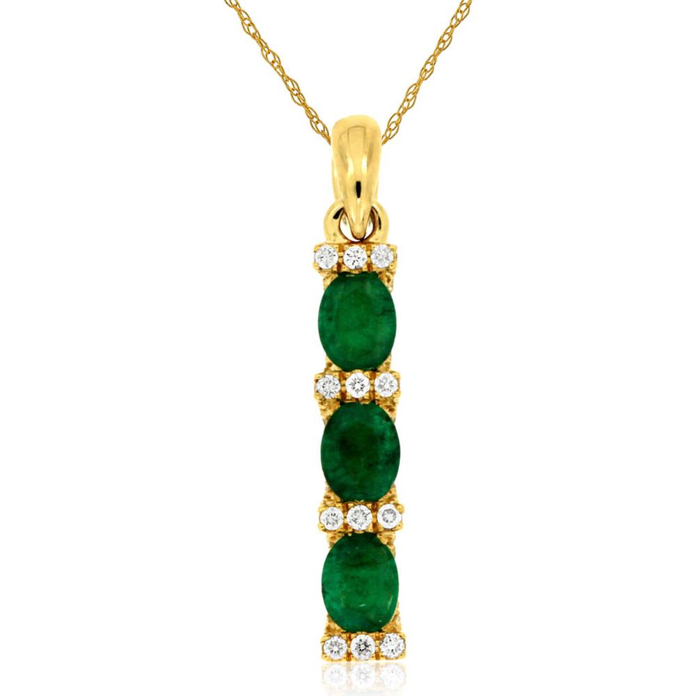 Royal 14K Yellow Gold Emerald & Diamond Pendant - 0.50 Carat Emerald, 0.20 Carat Diamond Total