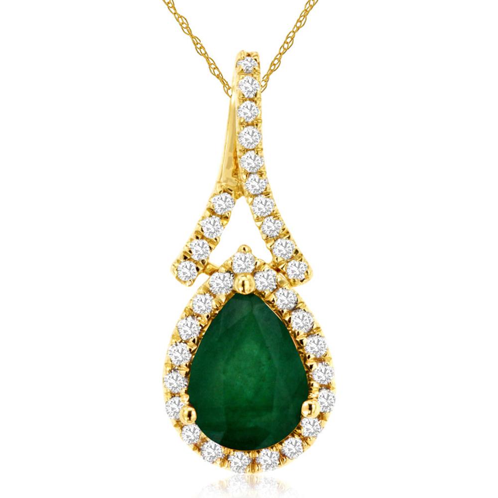 Royal 14K Yellow Gold Emerald & Diamond Pendant - 0.68 Carats Emerald, 0.15 Carats Diamond Total Weight