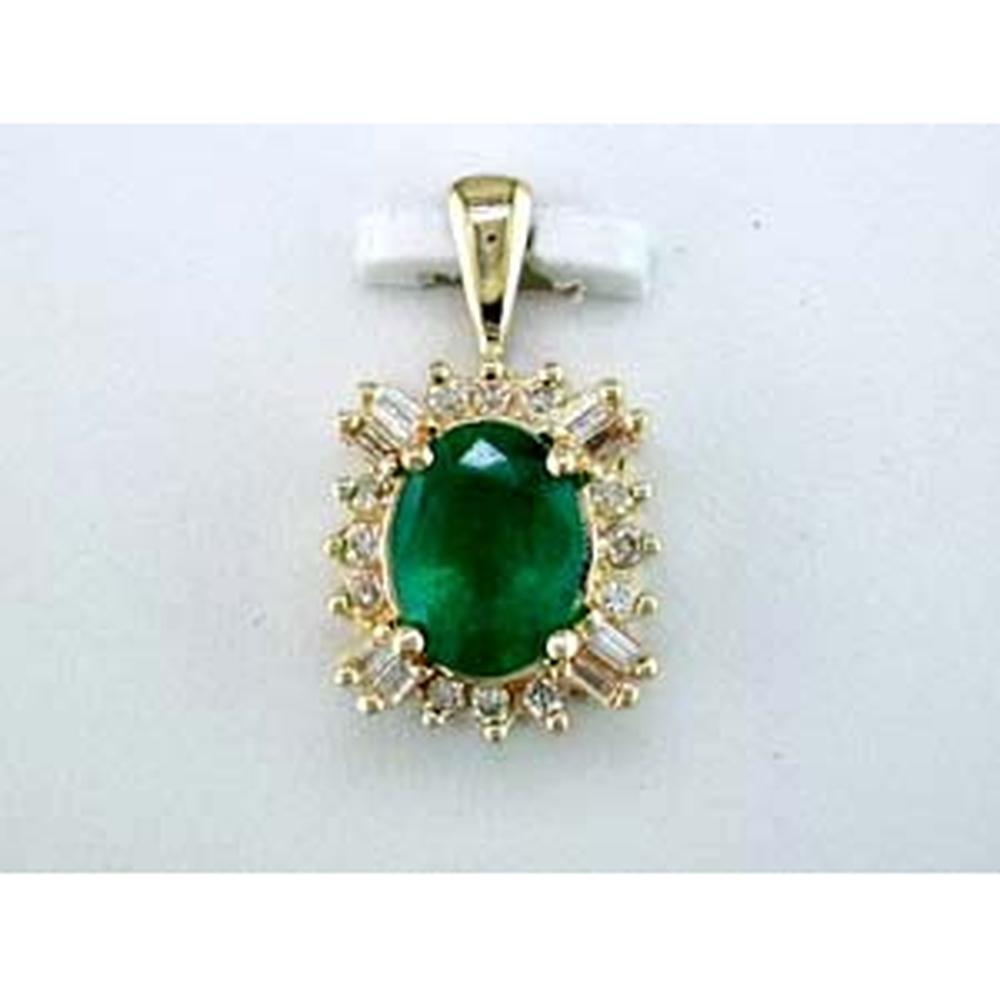 Royal 14K Yellow Gold Emerald & Diamond Pendant - 1.20 Carat Emerald - 0.25 Carat Diamond Total Weight