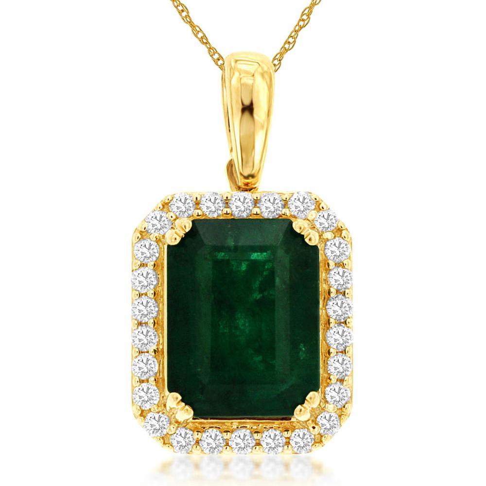 Royal 14K Yellow Gold Emerald & Diamond Pendant - 2.15 Carat Emerald, 0.20 Carat Diamond