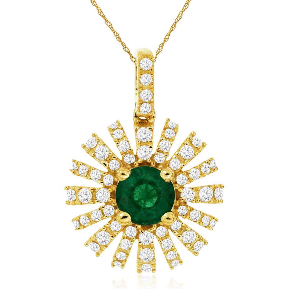 Royal 14K Yellow Gold Emerald & Diamond Pendant - Exquisite Gemstone Necklace