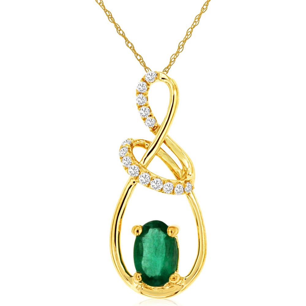 Royal 14K Yellow Gold Emerald & Diamond Pendant - Timeless Elegance and Glamour