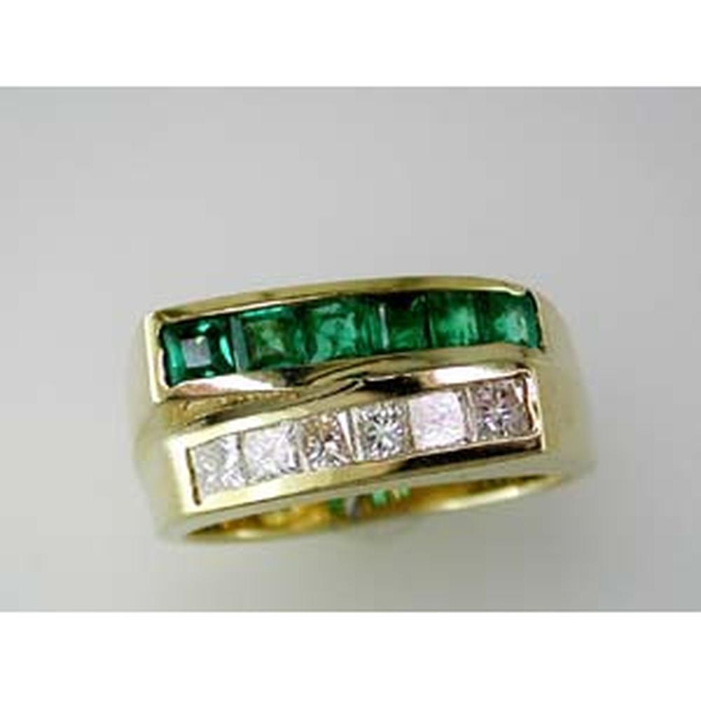 Royal 14K Yellow Gold Emerald and Diamond Princess-Cut Ring - 1.46 Carat Total Gem Weight