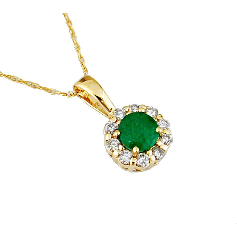 Royal 14K Yellow Gold Emerald & Diamond Princess Di Pendant - 0.90 Carat Total Gem Weight