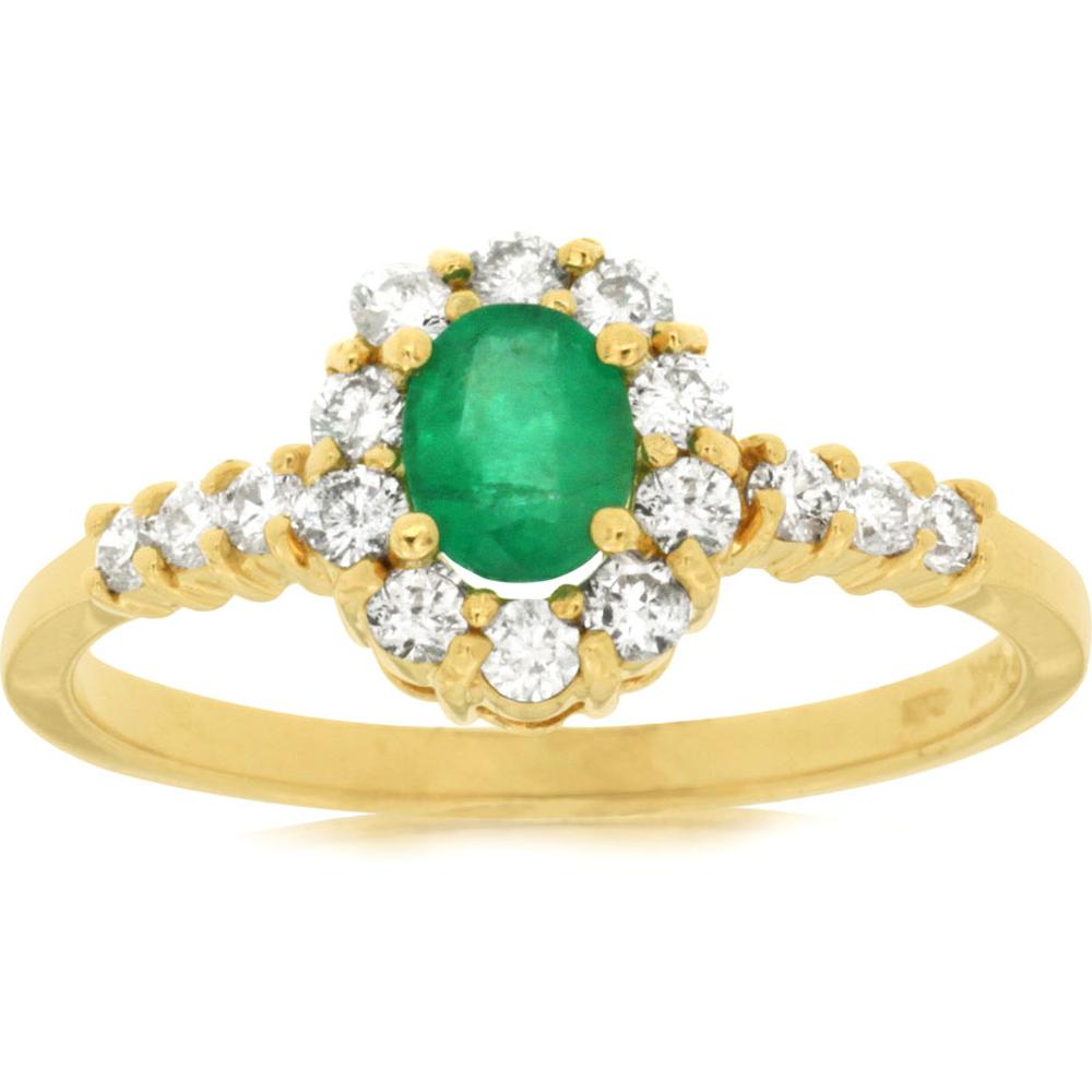 Royal 14K Yellow Gold Emerald and Diamond Ring - 0.35 Carat Emerald, 0.38 Carat Total Diamond Weight