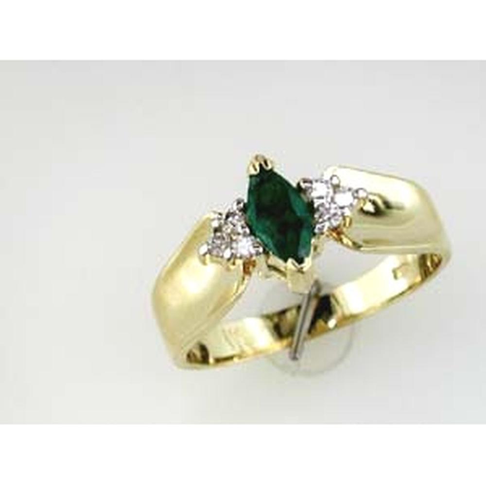 Royal 14K Yellow Gold Emerald & Diamond Ring - 0.36 Carat Emerald, 0.12 Carat Diamond Total Weight