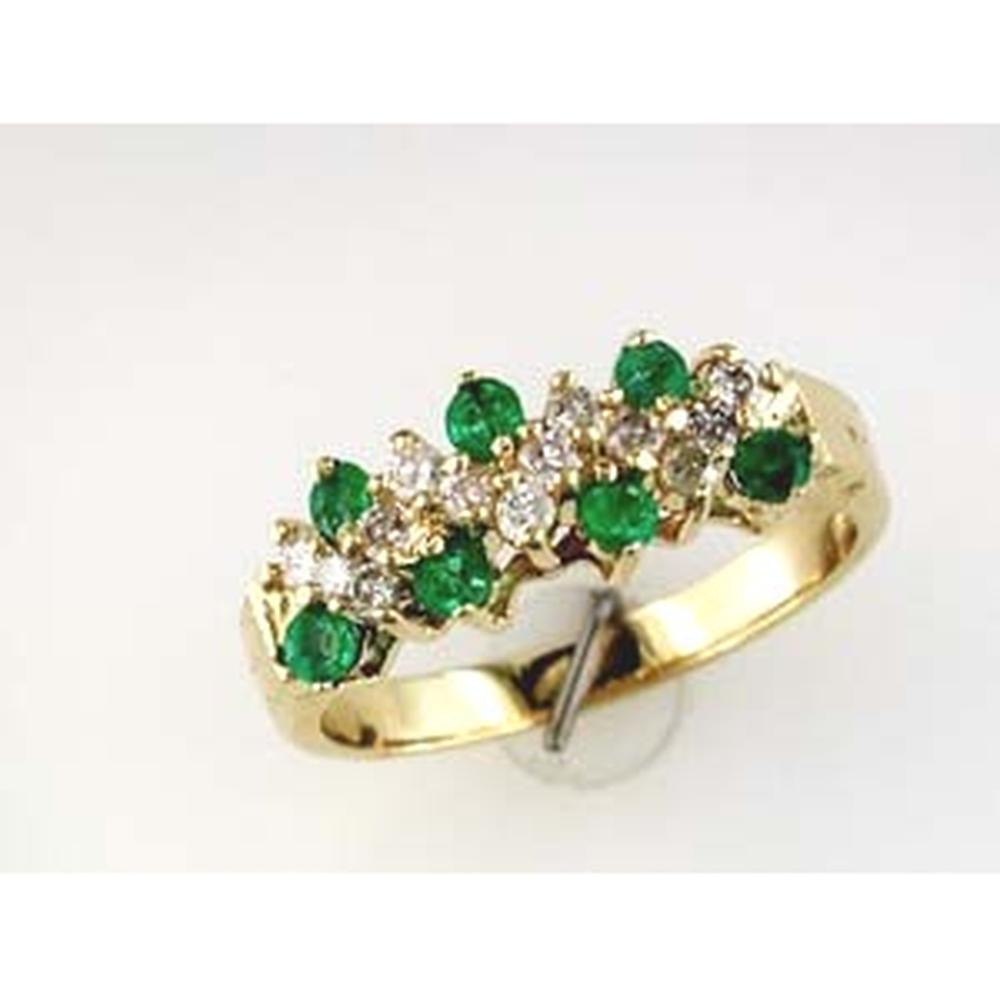 Royal 14K Yellow Gold Emerald & Diamond Ring - 0.38 Carat Emerald, 0.33 Carat Total Diamond Weight