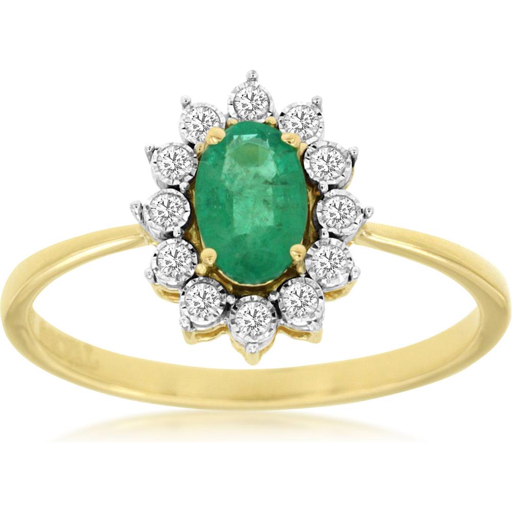 Royal 14K Yellow Gold Emerald & Diamond Ring - 0.45 Carat Emerald, 0.11 Carat Diamond Total