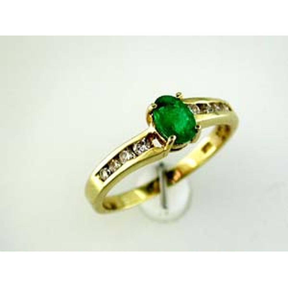 Royal 14K Yellow Gold Emerald & Diamond Ring - 0.45 Carat Emerald, 0.24 Carat Diamond Total