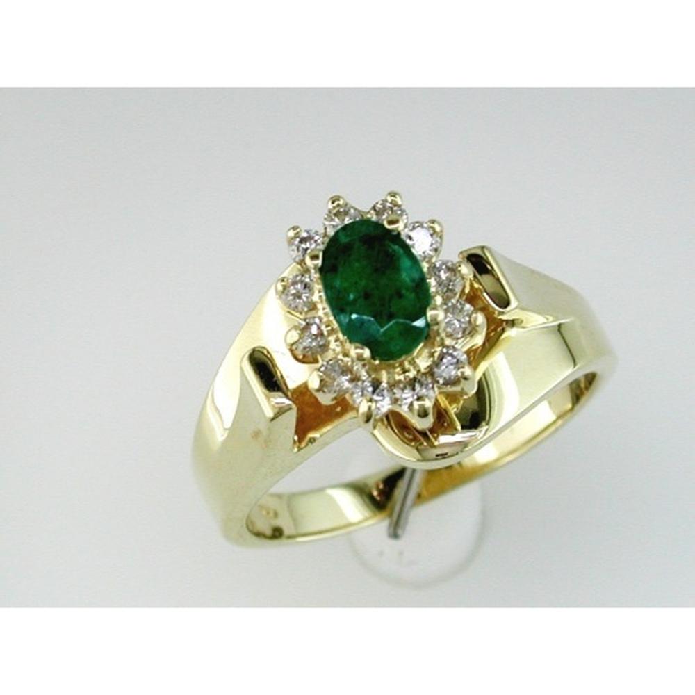 Royal 14K Yellow Gold Emerald & Diamond Ring - 0.50 Carat Emerald, 0.26 Carat Total Diamond Weight