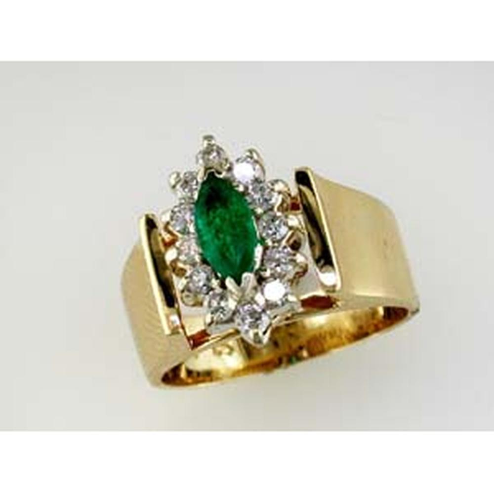 Royal 14K Yellow Gold Emerald & Diamond Ring - 0.52 Carat Emerald, 0.32 Carat Total Diamond Weight