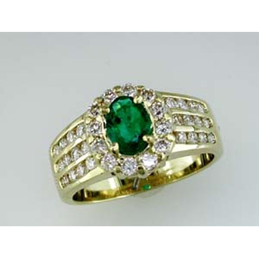 Royal 14K Yellow Gold Emerald & Diamond Ring - 0.65 Carat Oval Emerald, 0.90 Carat Total Diamond Weight