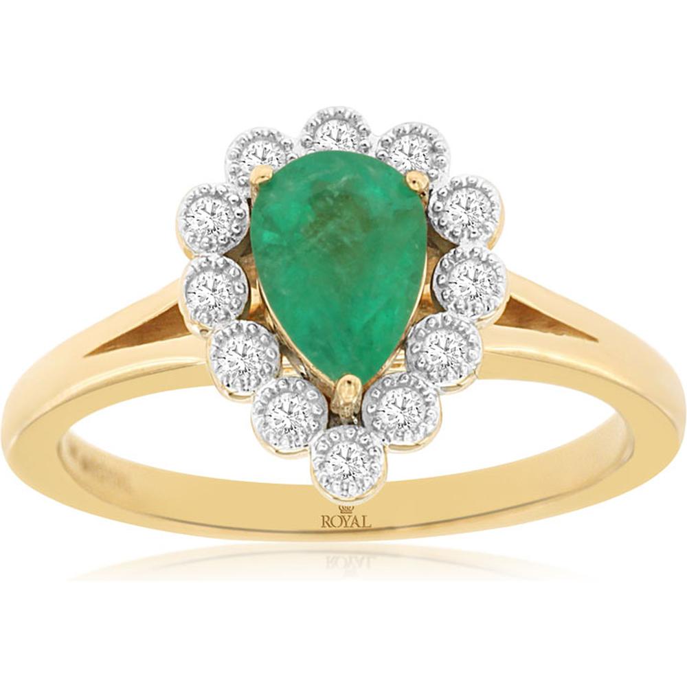 Royal 14K Yellow Gold Emerald & Diamond Ring - 0.75 Carat Emerald, 0.14 Carat Diamonds