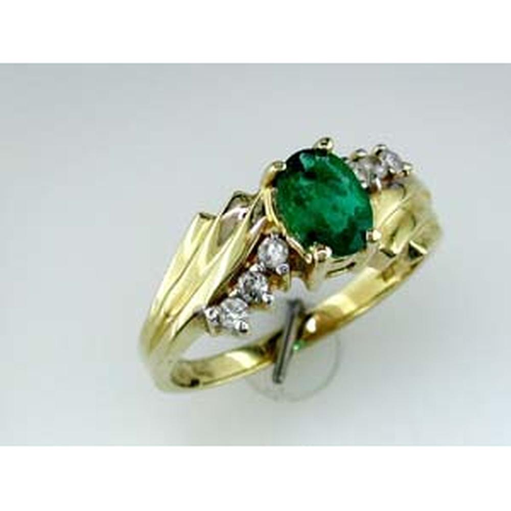 Royal 14K Yellow Gold Emerald & Diamond Ring - 0.75 Carat Emerald, 0.17 Carat Diamonds