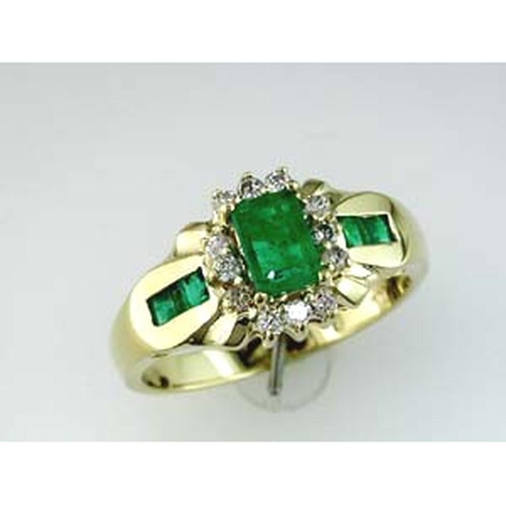 Royal 14K Yellow Gold Emerald & Diamond Ring - 0.80 Carat Emerald, 0.23 Carat Diamonds