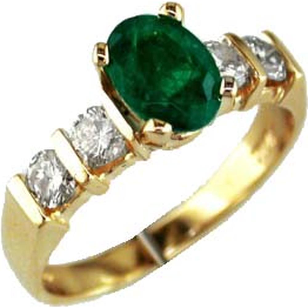 Royal 14K Yellow Gold Emerald & Diamond Ring - 0.95 Carat Emerald, 0.60 Carat Total Diamond Weight